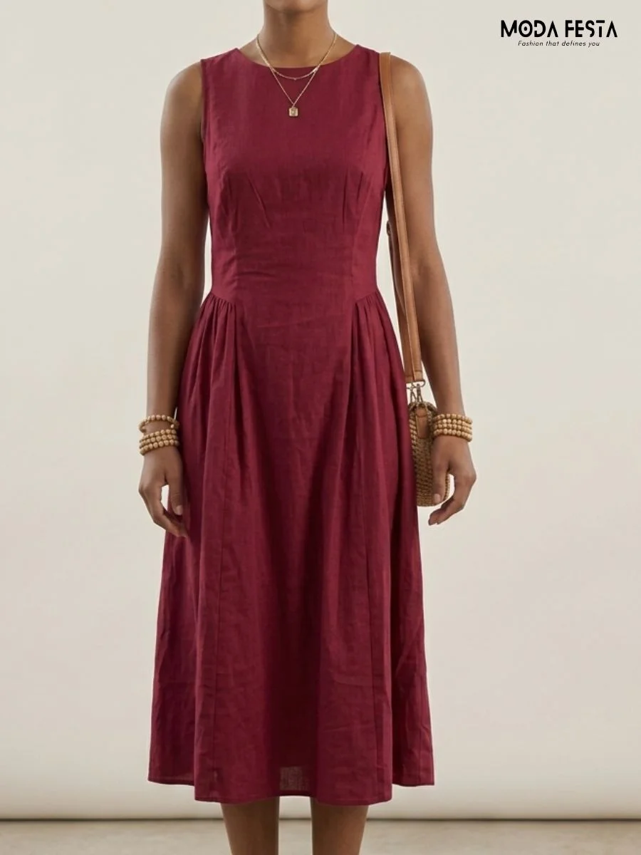 ModaFesta -crimson-charm-sleeveless- midi-dress